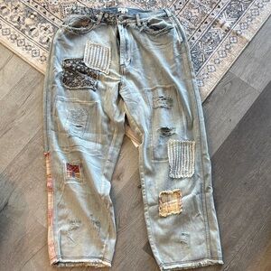 POL Men's Light Blue Patchwork Jeans